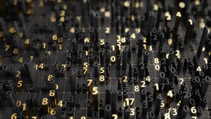 Abstract Numbers background - Technology, Mathematical, Numbers concept. 3d rendering