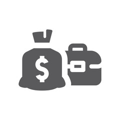 Wall Mural - Dollar sack and briefcase line vector icon. Money bag and case filled symbol.