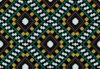 Wall Mural - Art Pattern Ikat Africa America Indigenous Fabric Seamless Pattern Abstract Green Yellow White Red Background