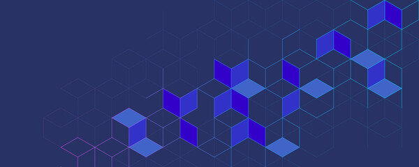 Poster - The graphic design element and abstract geometric background with isometric digital blocks. Blockchain concept and modern technology