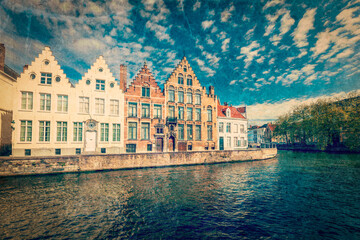 Wall Mural - Canal, bridge and row of old houses, Bruges (Brugge), Belgium