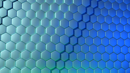 Wall Mural - 3D rendering dynamic hexagons abstract background with space for text, business, science, technology concept illustration.