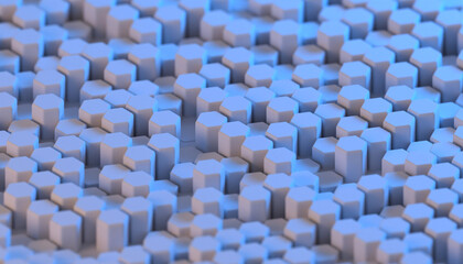 Wall Mural - 3D rendering dynamic hexagons abstract background with space for text, business, science, technology concept illustration.