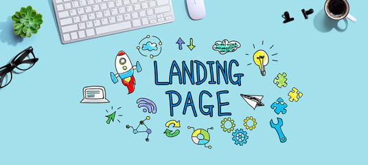Landing page with a computer keyboard and a mouse