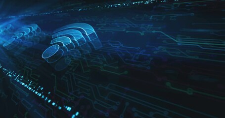 Wall Mural - wifi mobile communication and wireless network technology hologram symbol appears on a electronic ci