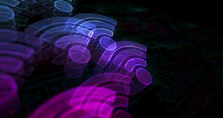 Wall Mural - wifi mobile communication and wireless network technology hologram symbol appears on a electronic ci
