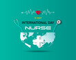 Happy international nurses day symbol Headphones and pulses with world map background. 12 May with symbol and icon design. Vector illustration template  thank you week of international nurse day.