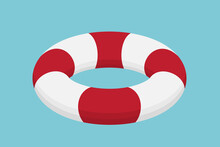 Flat Vector Illustration On Blue Background, Lifebuoy Icon, Financial Assistance