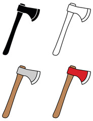 Wall Mural - Simple Axe Tool Clipart Set - Outline, Silhouette and Color