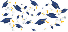 Graduation Color Background. University Graduate Cap With Diploma.
