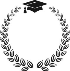 Wall Mural - Graduation logo. Laurel wreath university graduate cap.