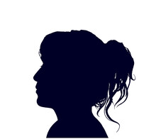 Profile Portrait Of Young Woman With Wet Hair, Vector Silhouette
