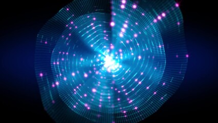 Wall Mural - Abstract scientific fantasy background energy wave form shiny particles light projections rays loop