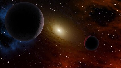 Wall Mural - Space flight slowly moving through universe among planets galaxies stars and nebulae