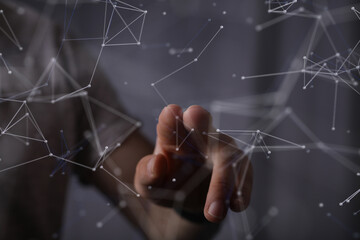 Concept of internet network. double exposure