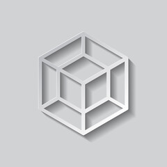Wall Mural - Cube, tesseract simple icon. Flat design. Paper style with shadow. Gray background.ai