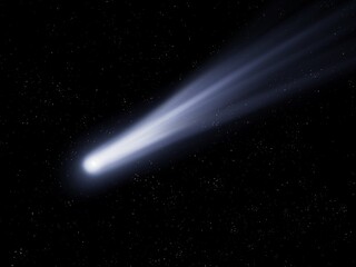 Wall Mural - Bright comet at night. Large dust gas trail. Comet Asteroid Meteorite falls to Earth against the night sky. 