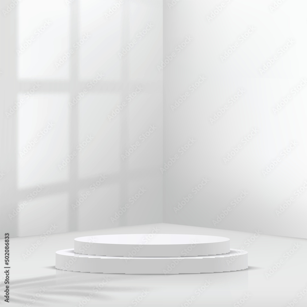 Abstract minimal scene with geometric forms. White podium in white ...