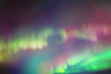 Wall Mural - Night starry sky and polar lights. Purple green aurora borealis