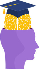 Wall Mural - Head with brain and university graduate cap. Graduation gown.