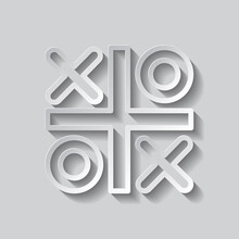 Tic Tac Toe Simple Icon Vector. Flat Design. Paper Style With Shadow. Gray Background.ai