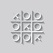 Tic Tac Toe Simple Icon. Flat Design. Paper Style With Shadow. Gray Background.ai