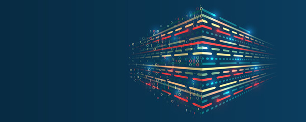 Fototapete - The flow of information in the form of waves and particles. Visualization of a large amount of data. Abstract transformation of information. Processing sorting data fragmentation. Business analytics.