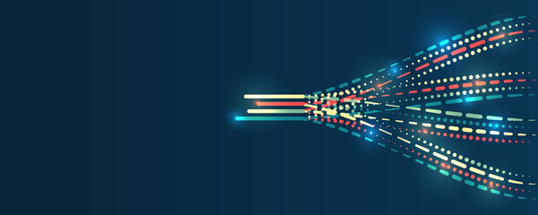 Business analytics. The flow of information in the form of waves and particles. Visualization of a large amount of data. Abstract transformation of information. Processing sorting data fragmentation.
