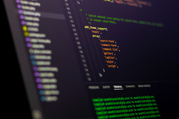 Backend coding with PHP. WordPress codes on computer screen