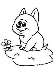 Wall Mural - Little dog cheerful puppy coloring page cartoon illustration
