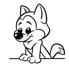 Wall Mural - Little dog cheerful puppy looks coloring page cartoon illustration