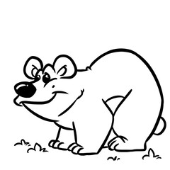 Wall Mural - Cheerful bear meadow grass coloring page cartoon illustration