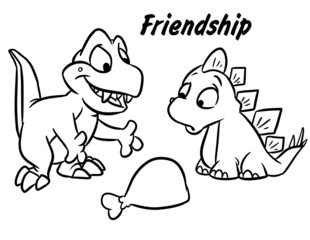 Wall Mural - Dinosaur meat gift friendship coloring page cartoon illustration