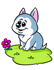 Wall Mural - Little dog cheerful puppy cartoon illustration