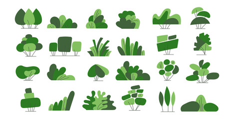 Wall Mural - shrub bush shrubbery tree simple abstract flat cartoon vector illustration. set of garden green plan