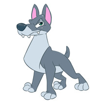 Gray Dog Formidable Security Guard Animal Character Cartoon Illustration