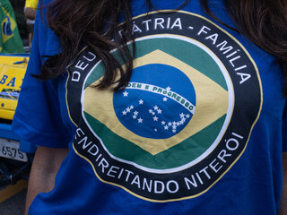 Brazilian flag during street demonstration.