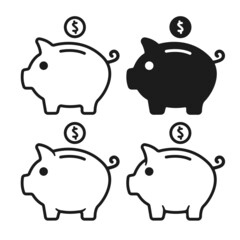 Piggy bank icon with falling Dollar coin. Vector