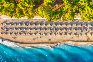 Wall Mural - mediterranean sea. aerial view on the beach and people. vacation and adventure. beach and blue water