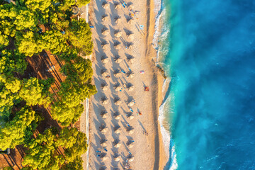 Wall Mural - mediterranean sea. aerial view on the beach and people. vacation and adventure. beach and blue water