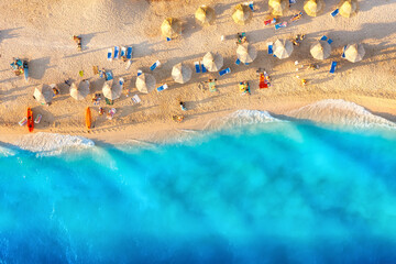 Wall Mural - mediterranean sea. aerial view on the beach and people. vacation and adventure. beach and blue water
