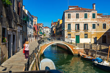 Image Of Venice City With Colorful Buildings And Canals, Popular Destination Of Italy