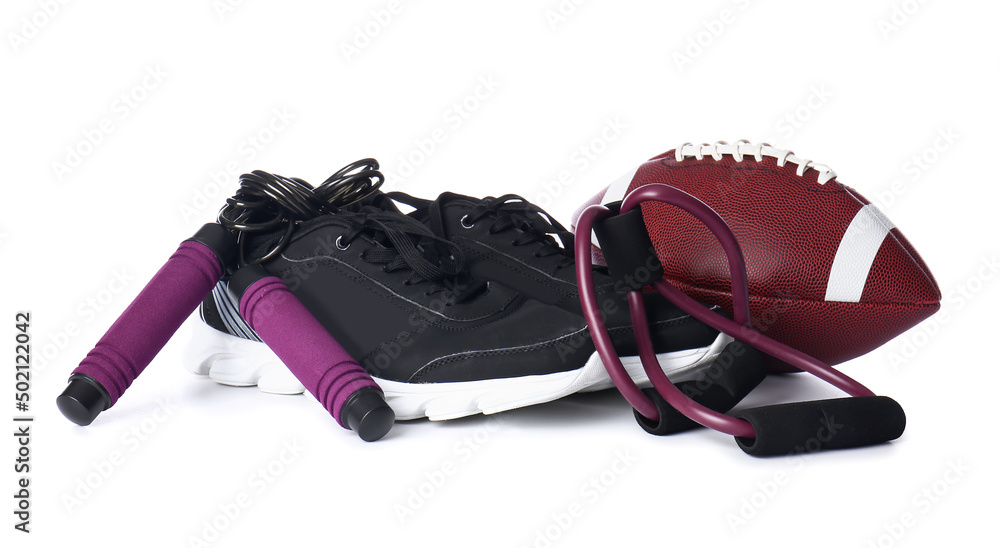 Stylish sport equipment on white background