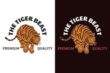 Set Dark Illustration Tiger Beast Big Cat Head And Pose Hand Drawn Hatching Outline Symbol Tattoo Merchandise T-shirt Merch Vintage