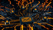 © RocknRoller Studios - Email Technology Concept with Envelope symbol on a Microchip. Orange Neon Data flows between Users and the CPU across a Futuristic Motherboard. 3D render.