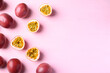 Fresh passion fruit on pink background, Tropical fruit in summer season