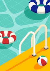 Wall Mural - Swimming pool with inflatable raft isometric style background