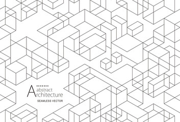 Aufkleber - Seamless design abstract urban building line drawing. 3D illustration linear drawing. Architecture modern abstract background. 