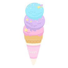 Vector Illustration Of Fantasy Sweet Cute Dream Color Ice Cream.