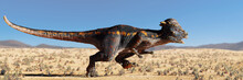 Pachycephalosaurus, Dinosaur Running In A Desert Landscape